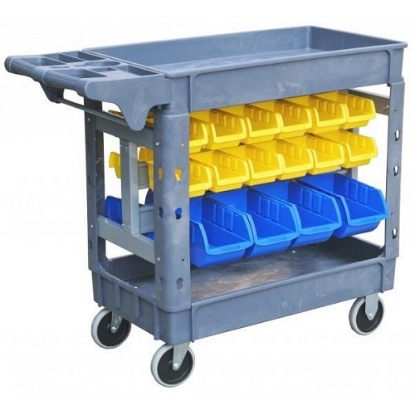 Picture of 2 Tier Plastic Workshop Parts Trolley with 32 Bins - 250kg 796 x 440mm